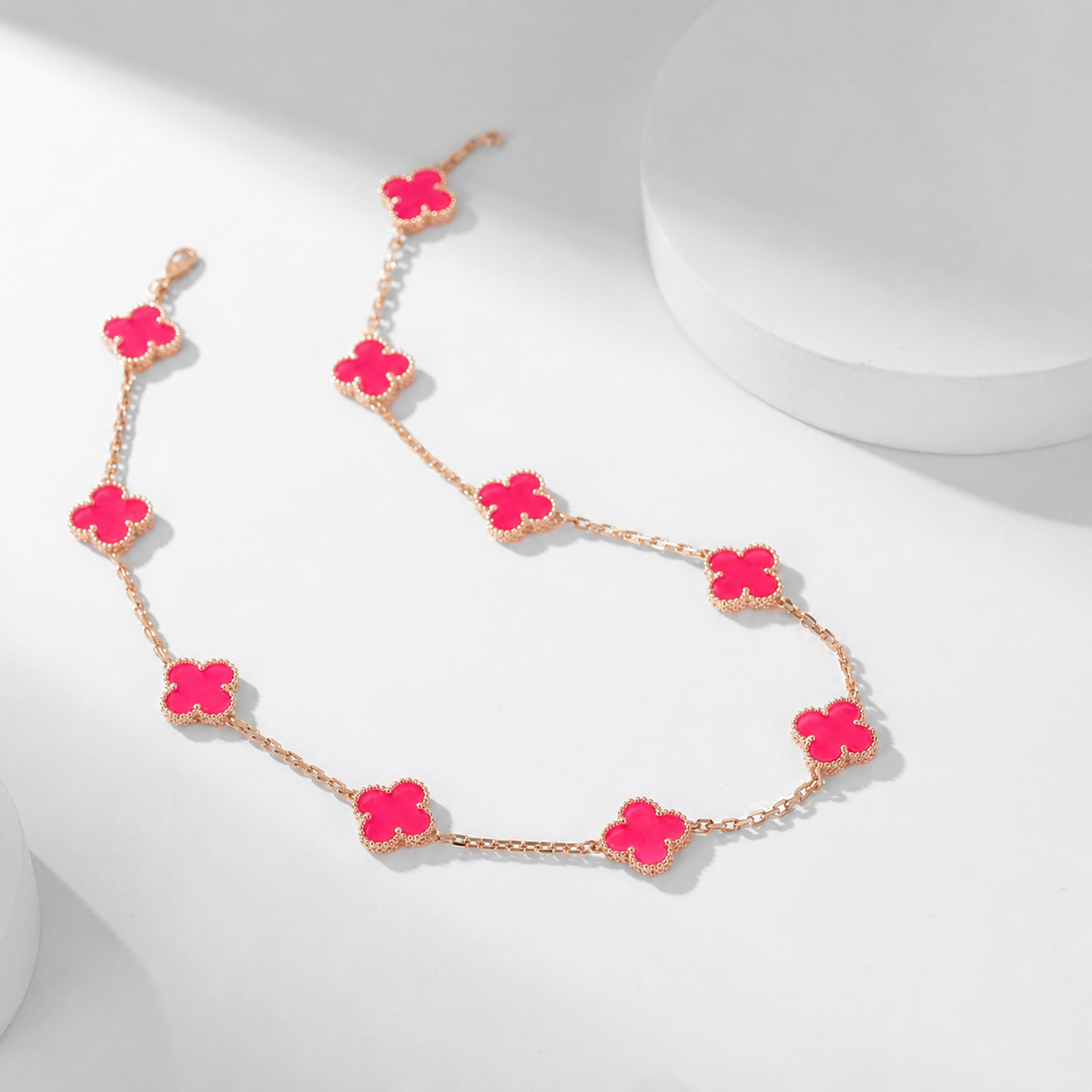 [Azure Tears Jewelry]NEW CLOVER 10 MOTIFS PINK ENAMEL NECKLACE