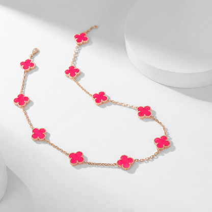 [Azure Tears Jewelry]NEW CLOVER 10 MOTIFS PINK ENAMEL NECKLACE