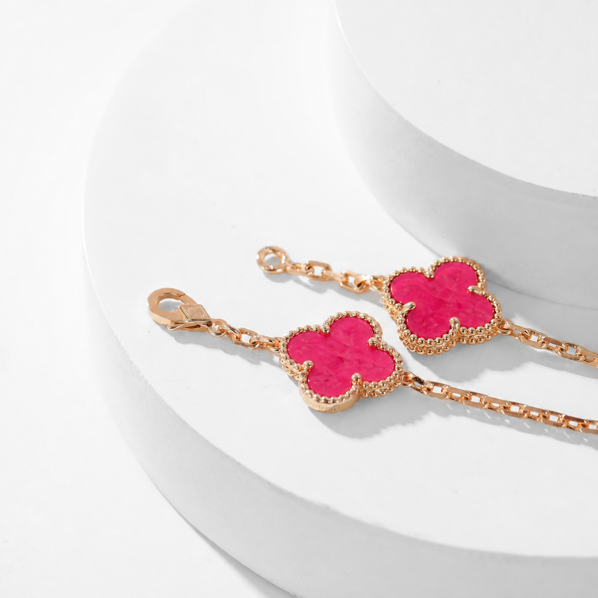 [Azure Tears Jewelry]NEW CLOVER 10 MOTIFS PINK ENAMEL NECKLACE