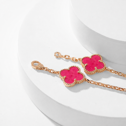 [Azure Tears Jewelry]NEW CLOVER 10 MOTIFS PINK ENAMEL NECKLACE