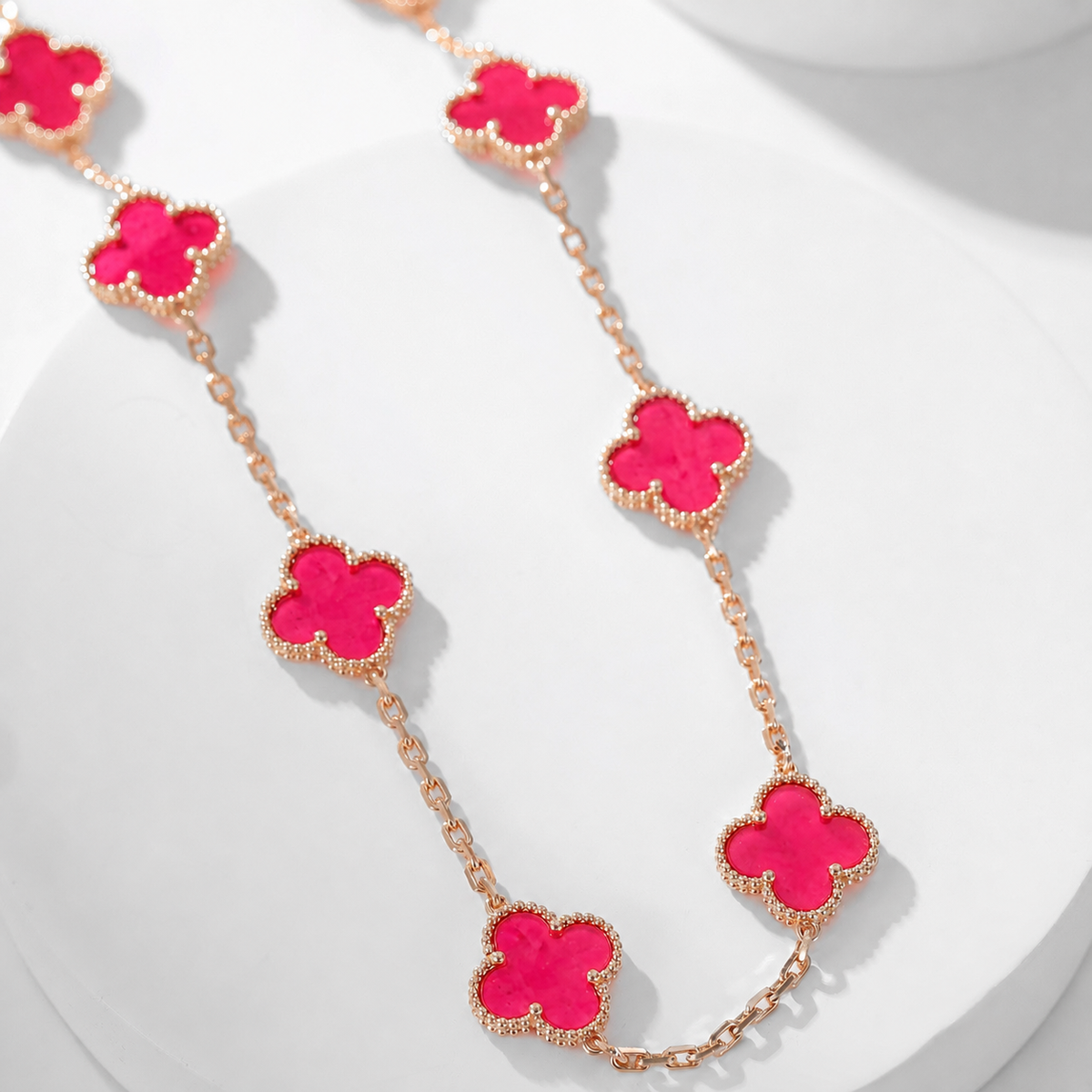 [Azure Tears Jewelry]NEW CLOVER 10 MOTIFS PINK ENAMEL NECKLACE