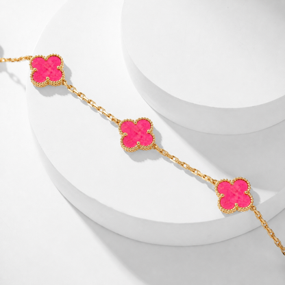 [Azure Tears Jewelry]NEW CLOVER 10 MOTIFS PINK ENAMEL NECKLACE
