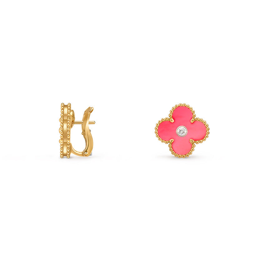 [Azure Tears]15MM CLOVER FLOWER STUD EARRINGS DIAMOND-GOLD COLLECTION