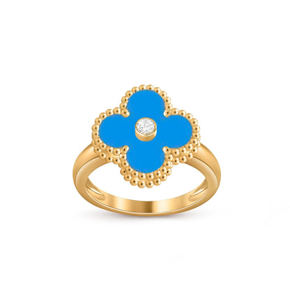 [Azure Tears]LUCKY CLOVER ダイヤモンドアクセント ゴールドリングコレクション