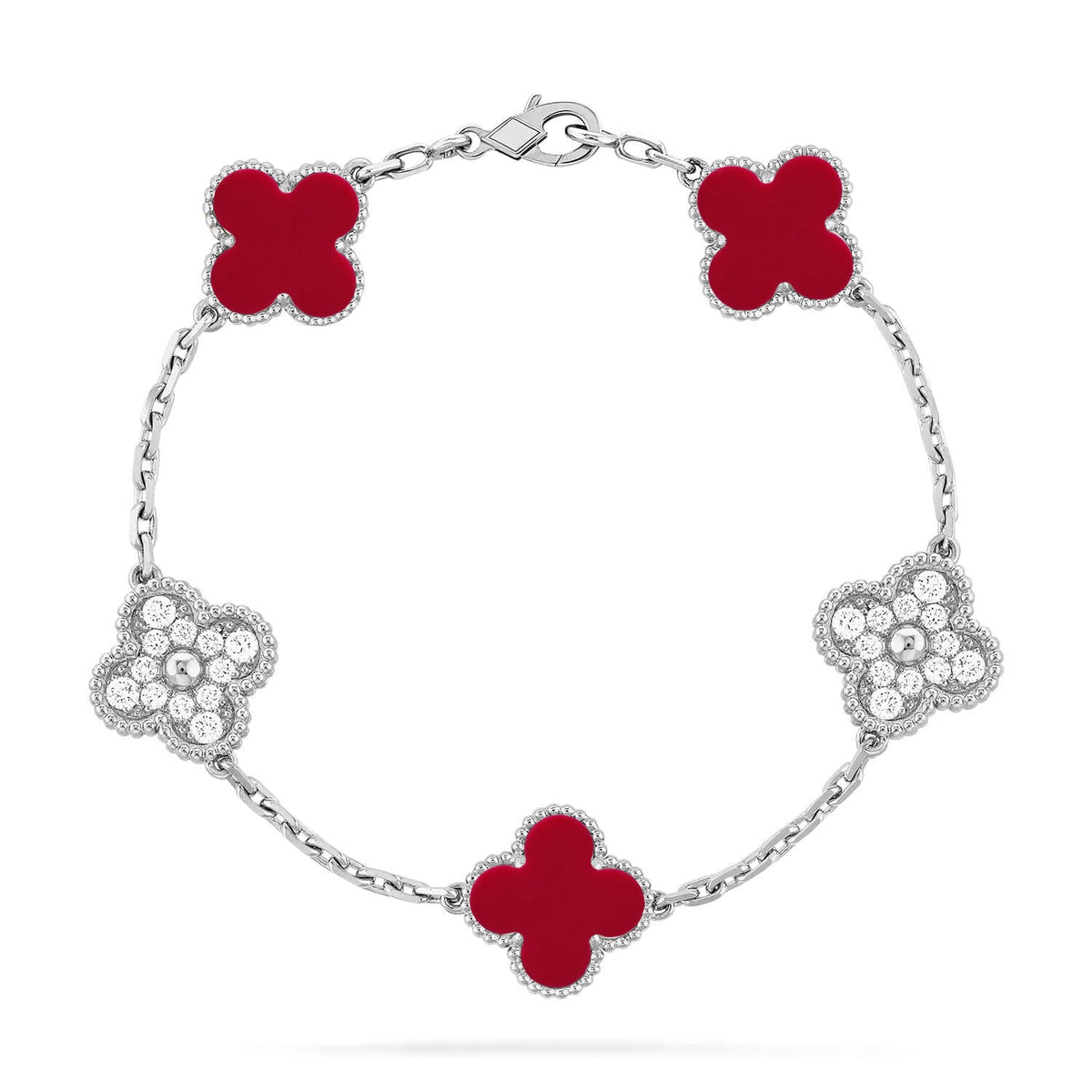 [Azure Tears]LUCKY CLOVER 5-MOTIF BRACELET - RED CARNELIAN COLLECTION