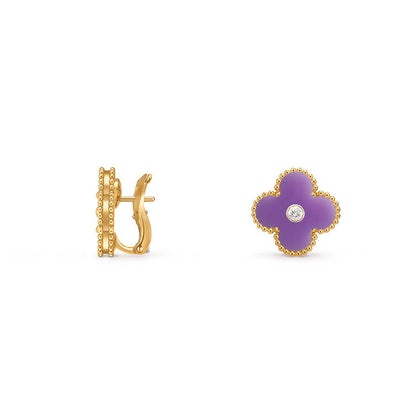 [Azure Tears]15MM CLOVER FLOWER STUD EARRINGS DIAMOND-GOLD COLLECTION