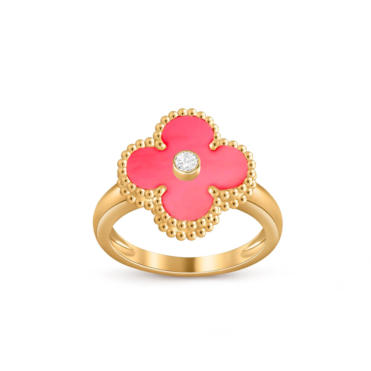 [Azure Tears]LUCKY CLOVER ダイヤモンドアクセント ゴールドリングコレクション