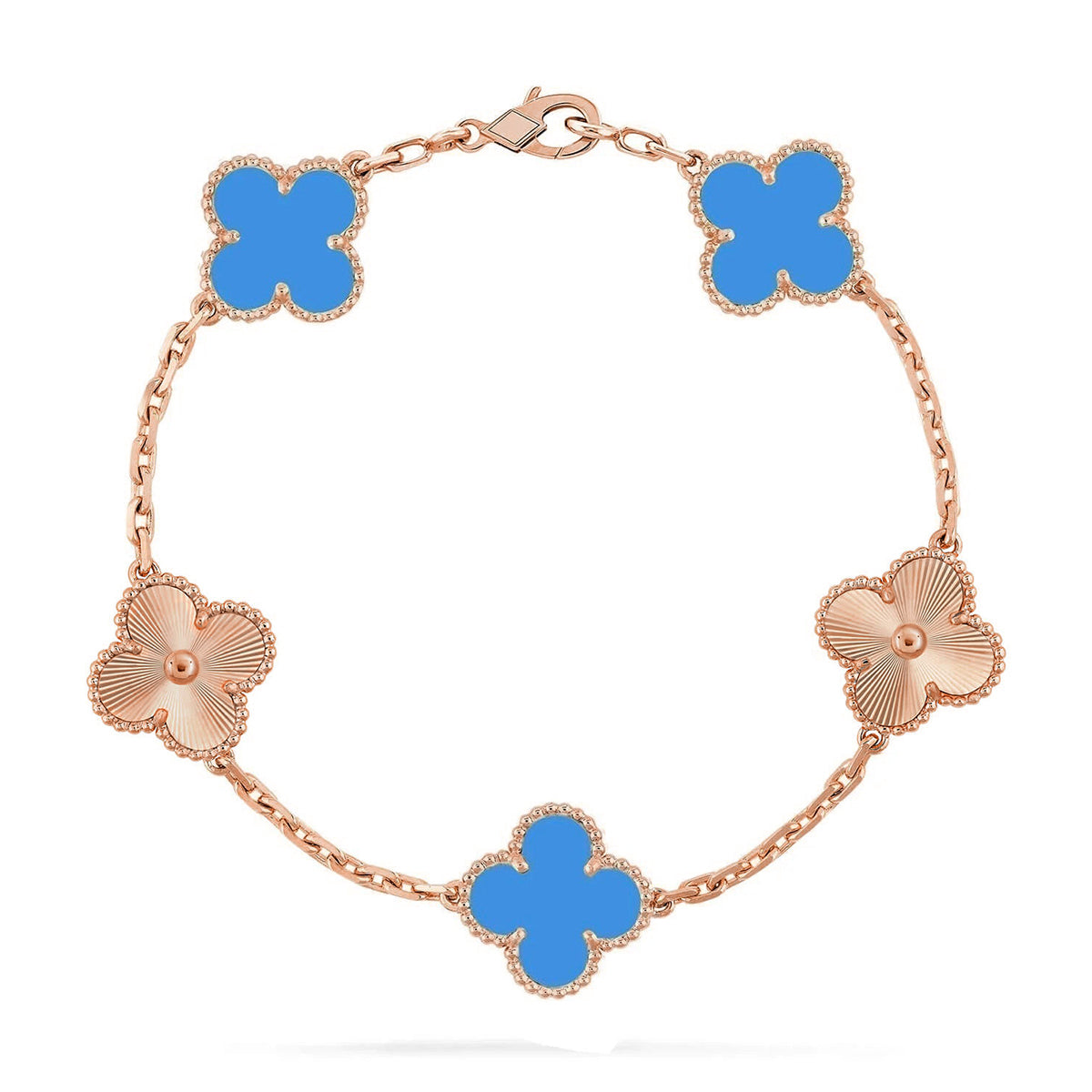 [Azure Tears]LUCKY CLOVER 5-MOTIV-ARMBAND – BLAUER ACHAT-KOLLEKTION