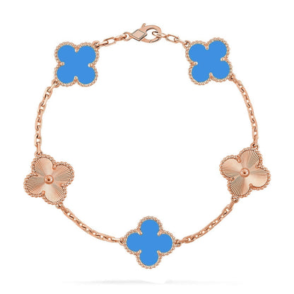 [Azure Tears]LUCKY CLOVER 5-MOTIV-ARMBAND – BLAUER ACHAT-KOLLEKTION