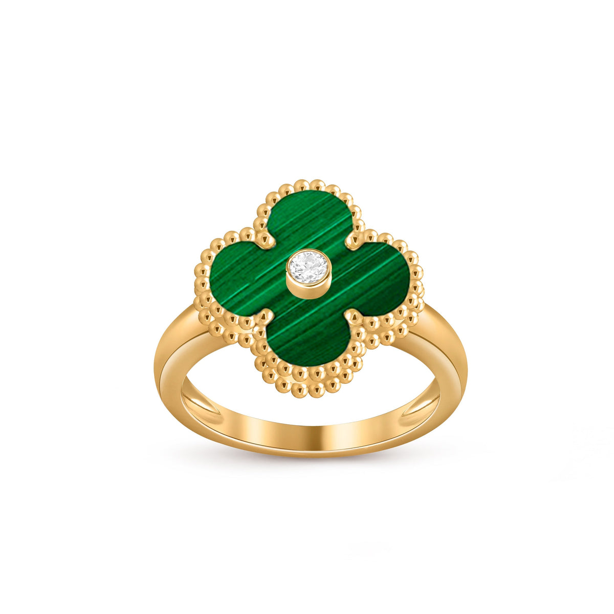 [Azure Tears]LUCKY CLOVER ダイヤモンドアクセント ゴールドリングコレクション