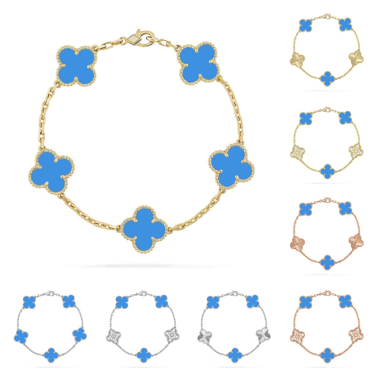 [Azure Tears]LUCKY CLOVER 5-MOTIV-ARMBAND – BLAUER ACHAT-KOLLEKTION