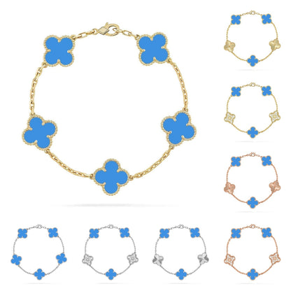 [Azure Tears]LUCKY CLOVER 5-MOTIV-ARMBAND – BLAUER ACHAT-KOLLEKTION