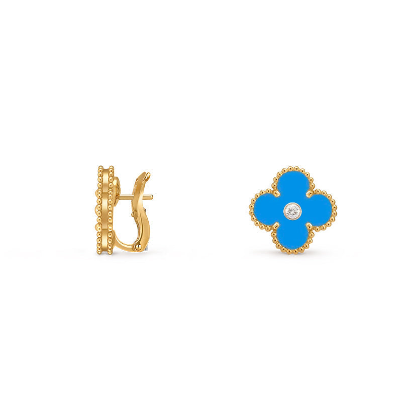 [Azure Tears]15MM CLOVER FLOWER STUD EARRINGS DIAMOND-GOLD COLLECTION