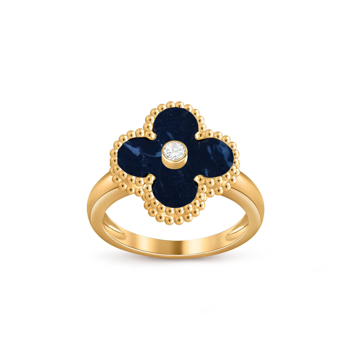 [Azure Tears]LUCKY CLOVER ダイヤモンドアクセント ゴールドリングコレクション