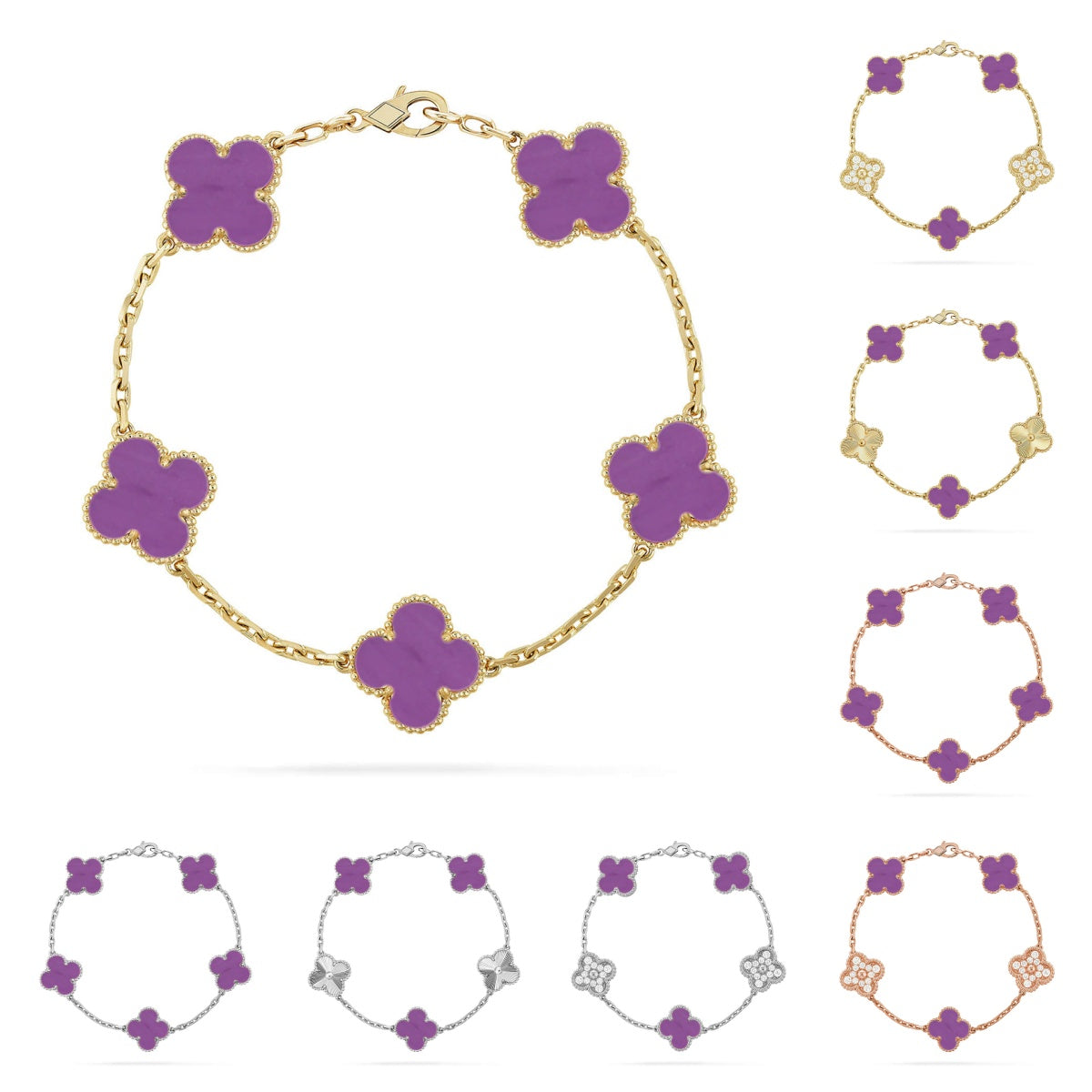 [Azure Tears]LUCKY CLOVER 5-MOTIF-ARMBAND – VIOLET COLLECTION