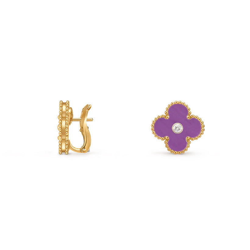 [Azure Tears]15MM CLOVER FLOWER STUD EARRINGS DIAMOND-GOLD COLLECTION