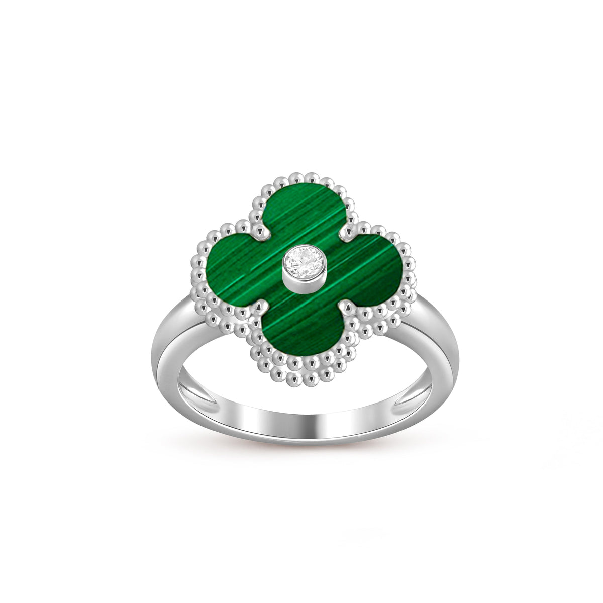 [Azure Tears]LUCKY CLOVER ダイヤモンド装飾 ホワイトゴールド リングコレクション