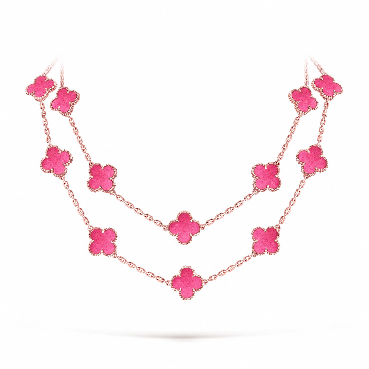 [Azure Tears Jewelry] NEW CLOVER 20 MOTIFS PINK ENAMEL NECKLACE