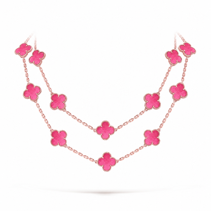 [Azure Tears Jewelry] NEW CLOVER 20 MOTIFS PINK ENAMEL NECKLACE