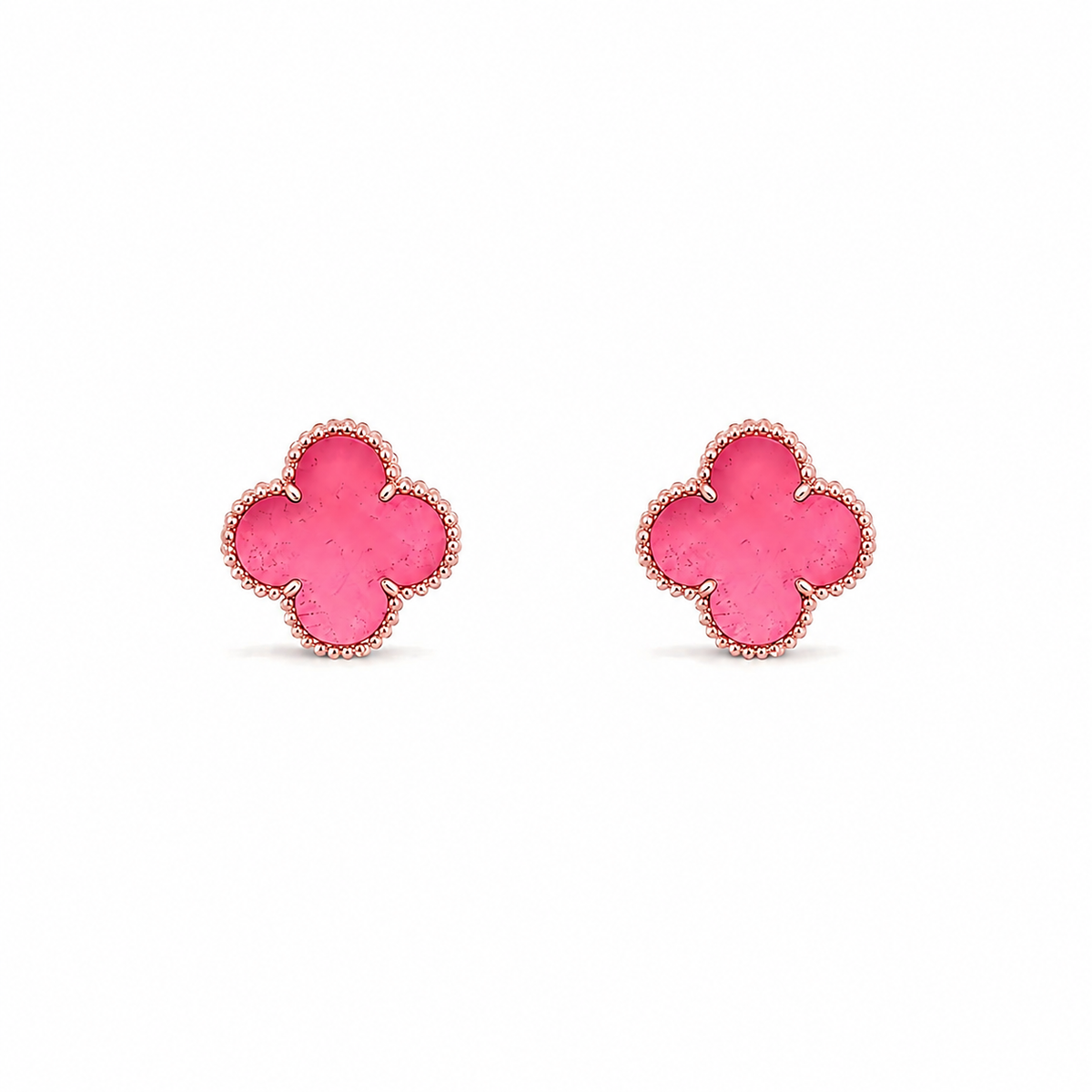 [Azure Tears Jewelry]NEW CLOVER 15MM PINK ENAMEL STUD EARRINGS