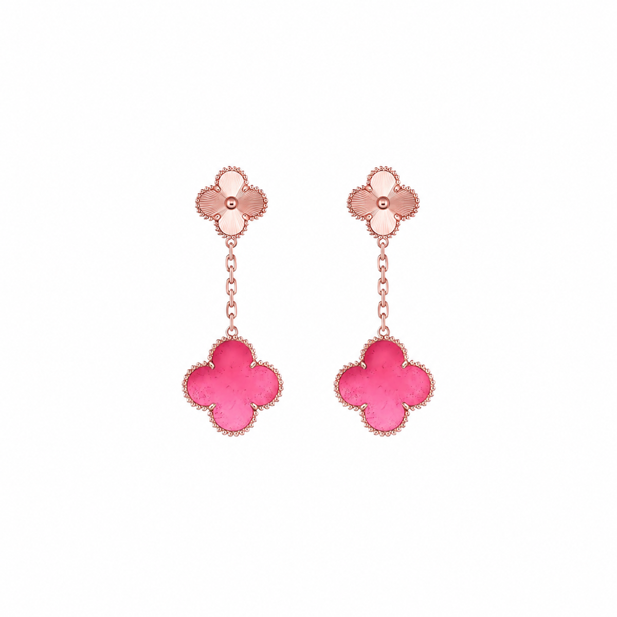 [Azure Tears Jewelry]NEW CLOVER 2 MOTIF PINK ENAMEL EARRINGS