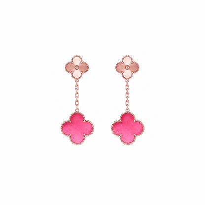 [Azure Tears Jewelry]NEW CLOVER 2 MOTIF PINK ENAMEL EARRINGS