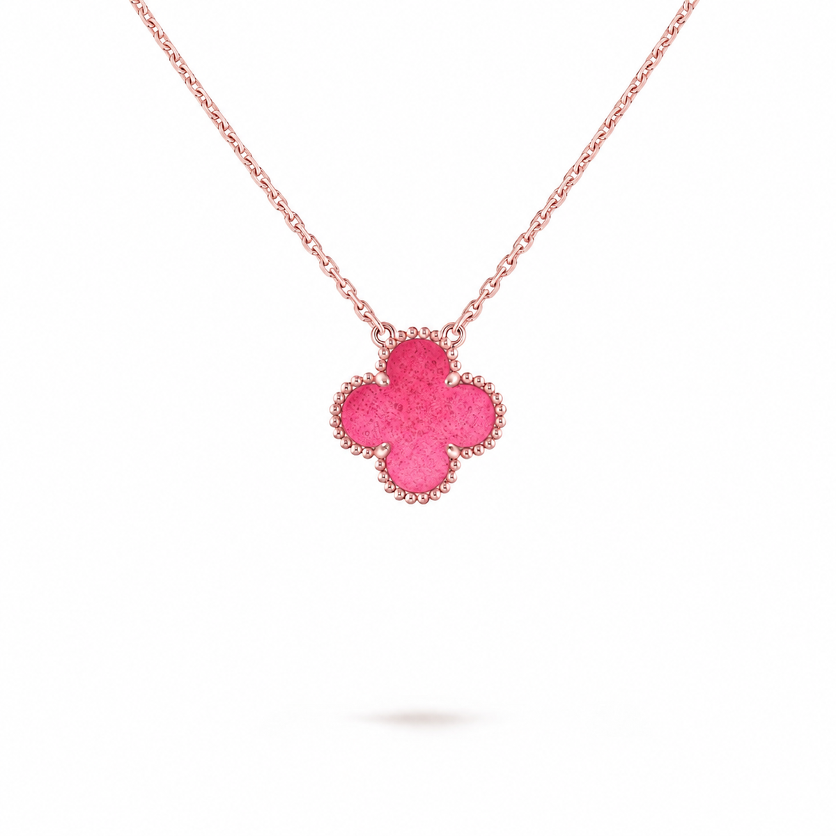 [Azure Tears Jewelry] NEW CLOVER 15MM PINK ENAMEL NECKLACE