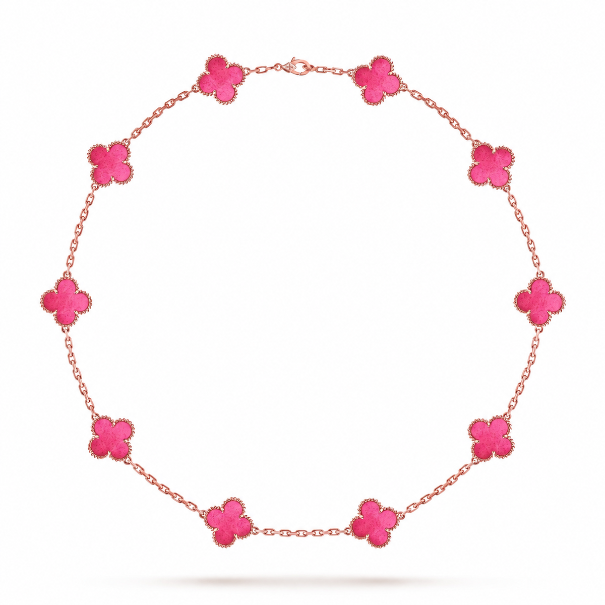 [Azure Tears Jewelry]NEW CLOVER 10 MOTIFS PINK ENAMEL NECKLACE