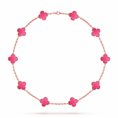 [Azure Tears Jewelry]NEW CLOVER 10 MOTIFS PINK ENAMEL NECKLACE