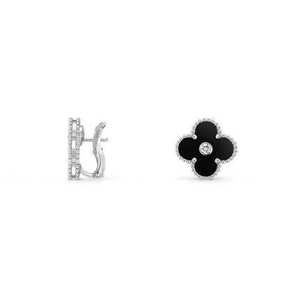 [Azure Tears]15MM CLOVER FLOWER STUD EARRINGS DIAMOND-WHITE GOLD COLLECTION