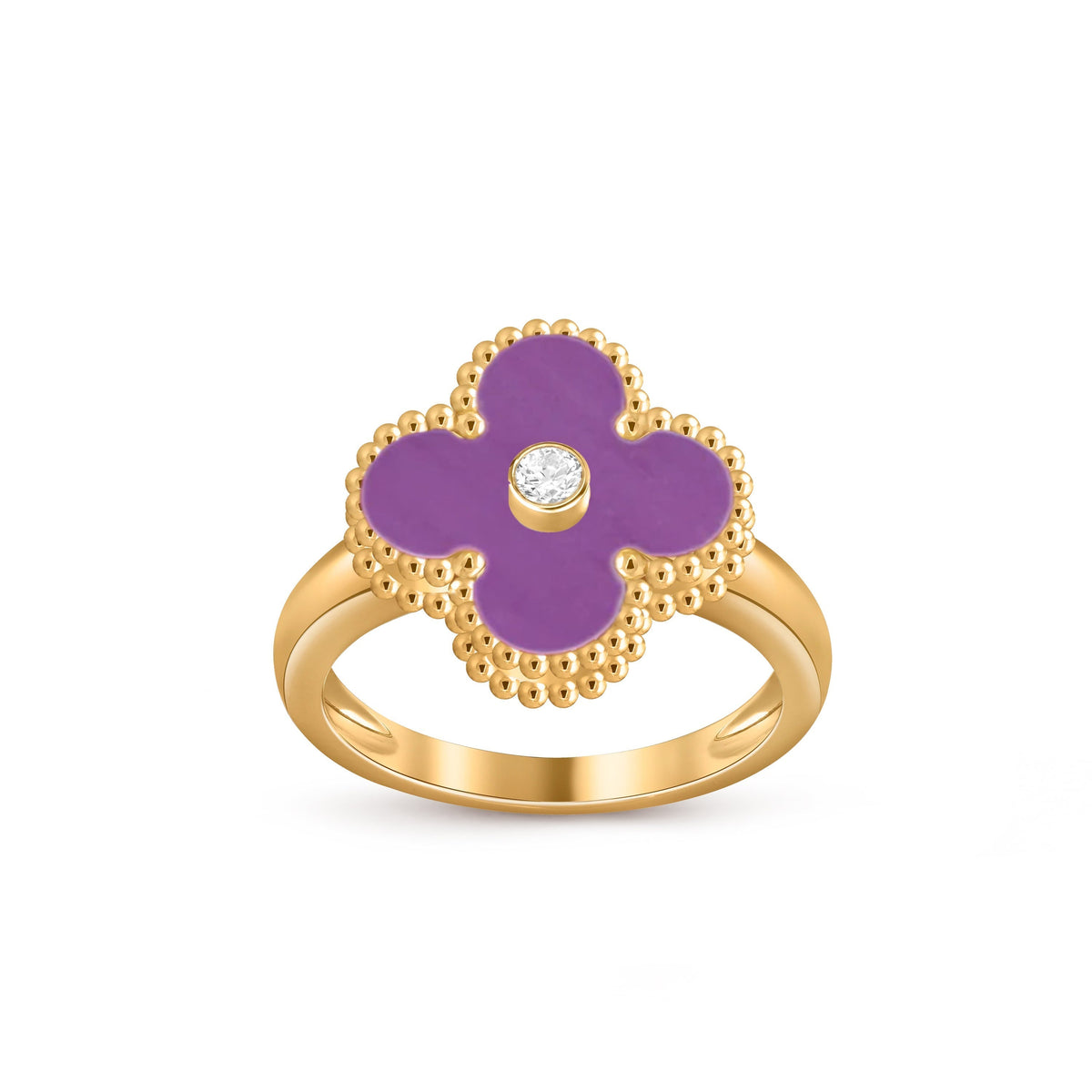 [Azure Tears]LUCKY CLOVER ダイヤモンドアクセント ゴールドリングコレクション