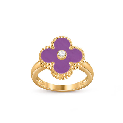 [Azure Tears]LUCKY CLOVER ダイヤモンドアクセント ゴールドリングコレクション