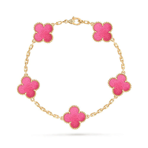 [Azure Tears Jewelry]NEW CLOVER 5 MOTIFS PINK ENAMEL BRACELET