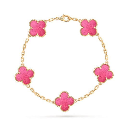 [Azure Tears Jewelry]NEW CLOVER 5 MOTIFS PINK ENAMEL BRACELET