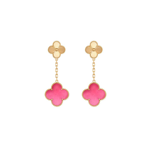 [Azure Tears Jewelry]NEW CLOVER 2 MOTIF PINK ENAMEL EARRINGS