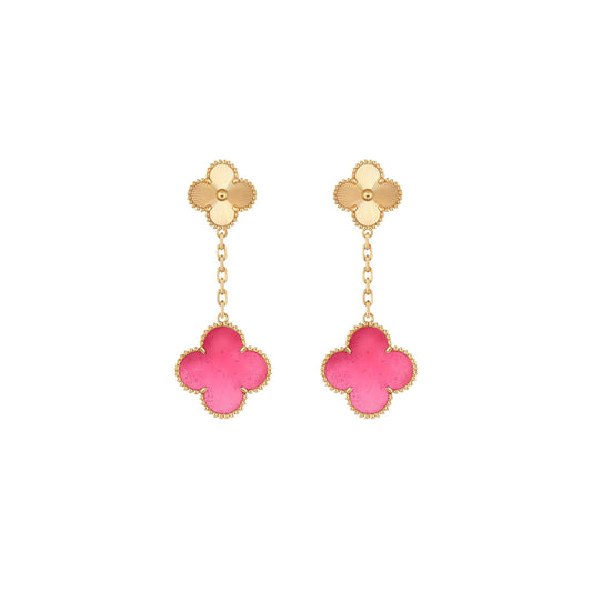 [Azure Tears Jewelry]NEW CLOVER 2 MOTIF PINK ENAMEL EARRINGS