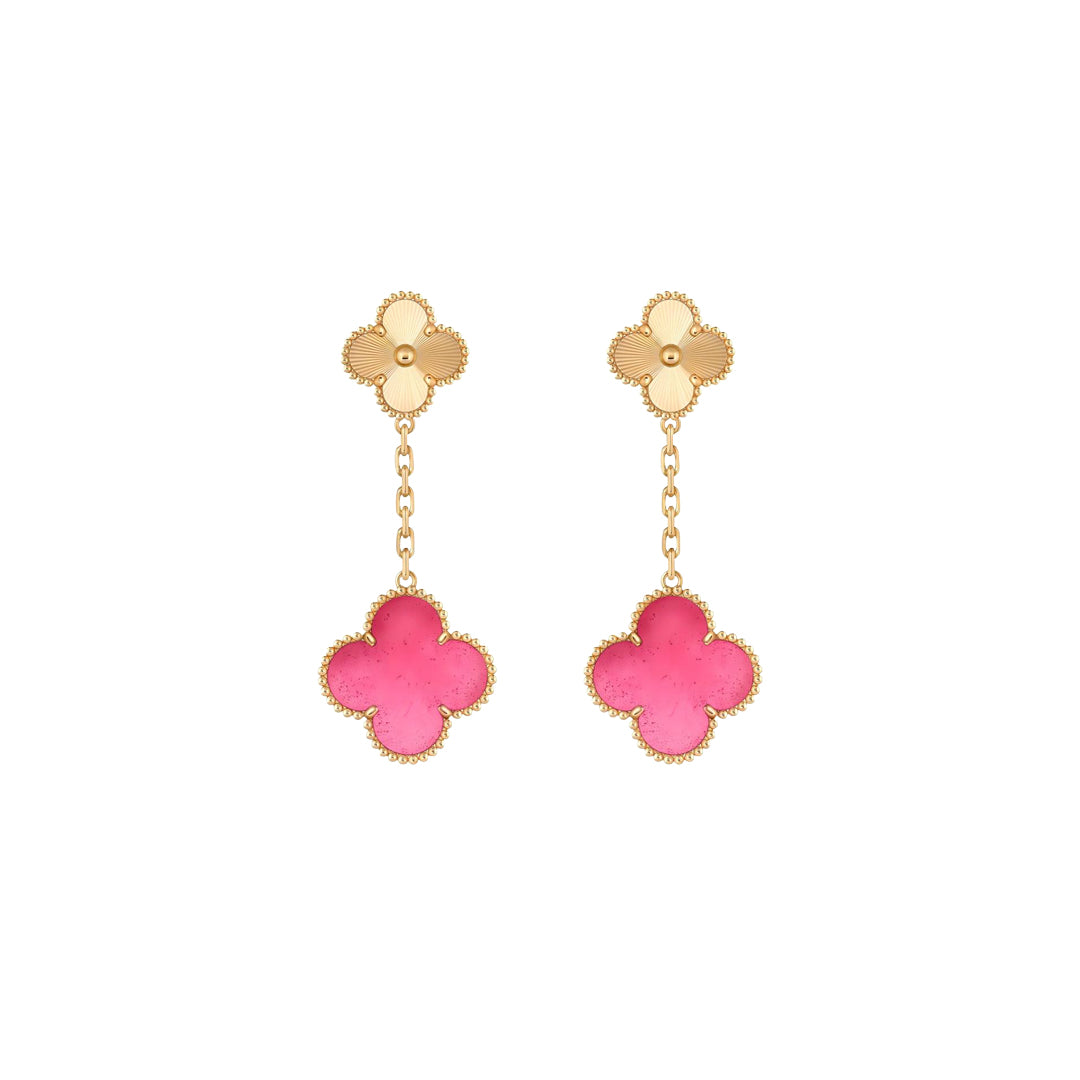 [Azure Tears Jewelry]NEW CLOVER 2 MOTIF PINK ENAMEL EARRINGS