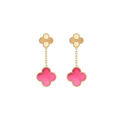 [Azure Tears Jewelry]NEW CLOVER 2 MOTIF PINK ENAMEL EARRINGS