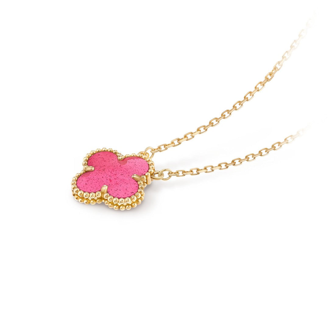 [Azure Tears Jewelry] NEW CLOVER 15MM PINK ENAMEL NECKLACE