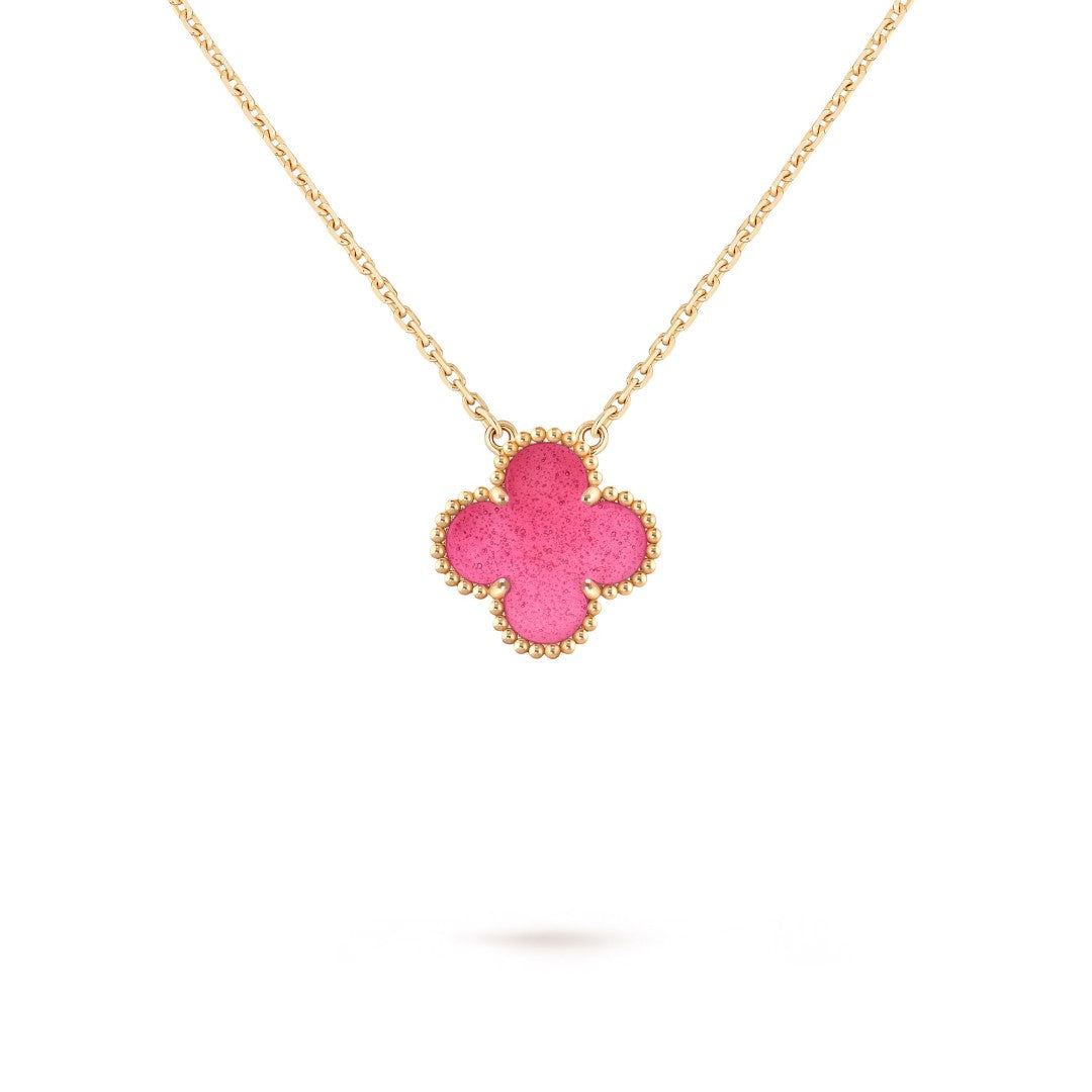 [Azure Tears Jewelry] NEW CLOVER 15MM PINK ENAMEL NECKLACE