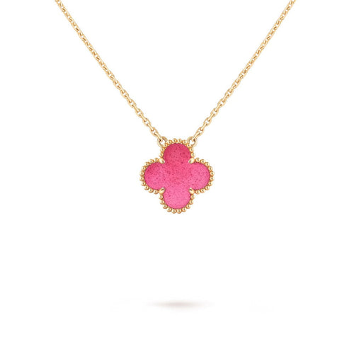 [Azure Tears Jewelry] NEW CLOVER 15MM PINK ENAMEL NECKLACE