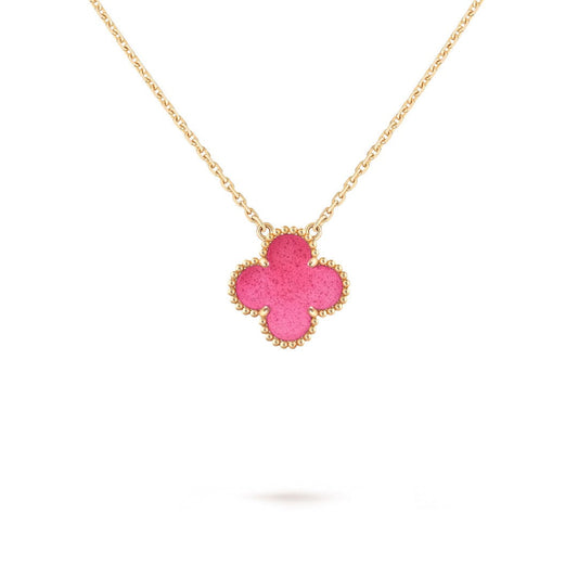 [Azure Tears Jewelry] NEW CLOVER 15MM PINK ENAMEL NECKLACE