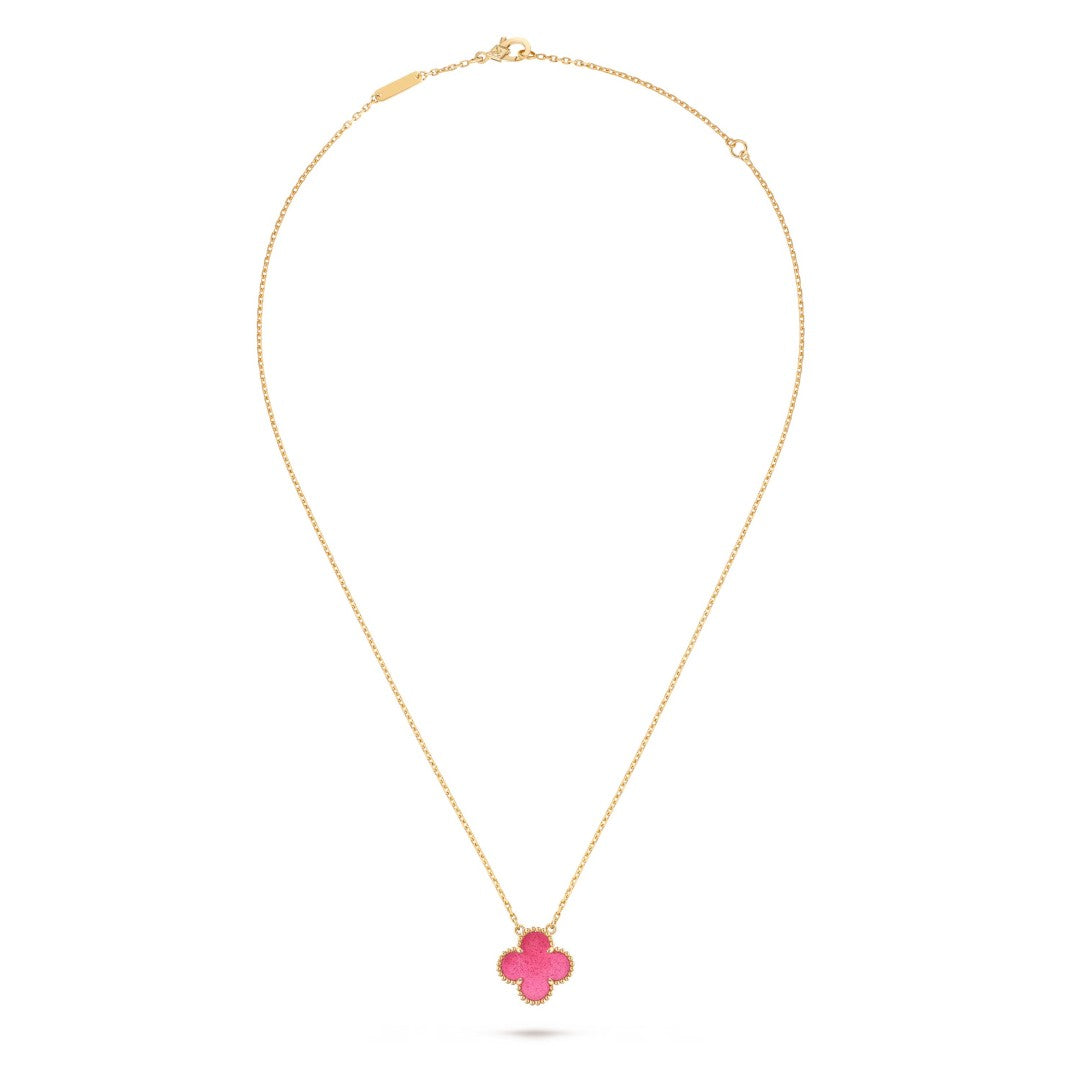 [Azure Tears Jewelry] NEW CLOVER 15MM PINK ENAMEL NECKLACE