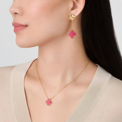 [Azure Tears Jewelry] NEW CLOVER 15MM PINK ENAMEL NECKLACE