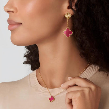 [Azure Tears Jewelry] NEW CLOVER 15MM PINK ENAMEL NECKLACE