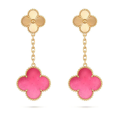 [Azure Tears Jewelry]NEW CLOVER 2 MOTIF PINK ENAMEL EARRINGS