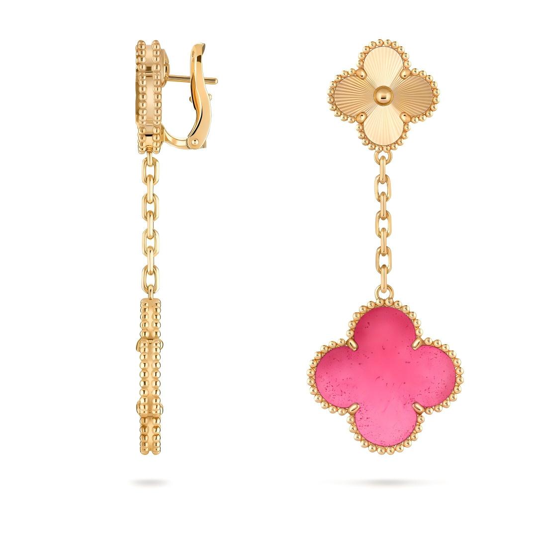 [Azure Tears Jewelry]NEW CLOVER 2 MOTIF PINK ENAMEL EARRINGS