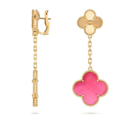 [Azure Tears Jewelry]NEW CLOVER 2 MOTIF PINK ENAMEL EARRINGS