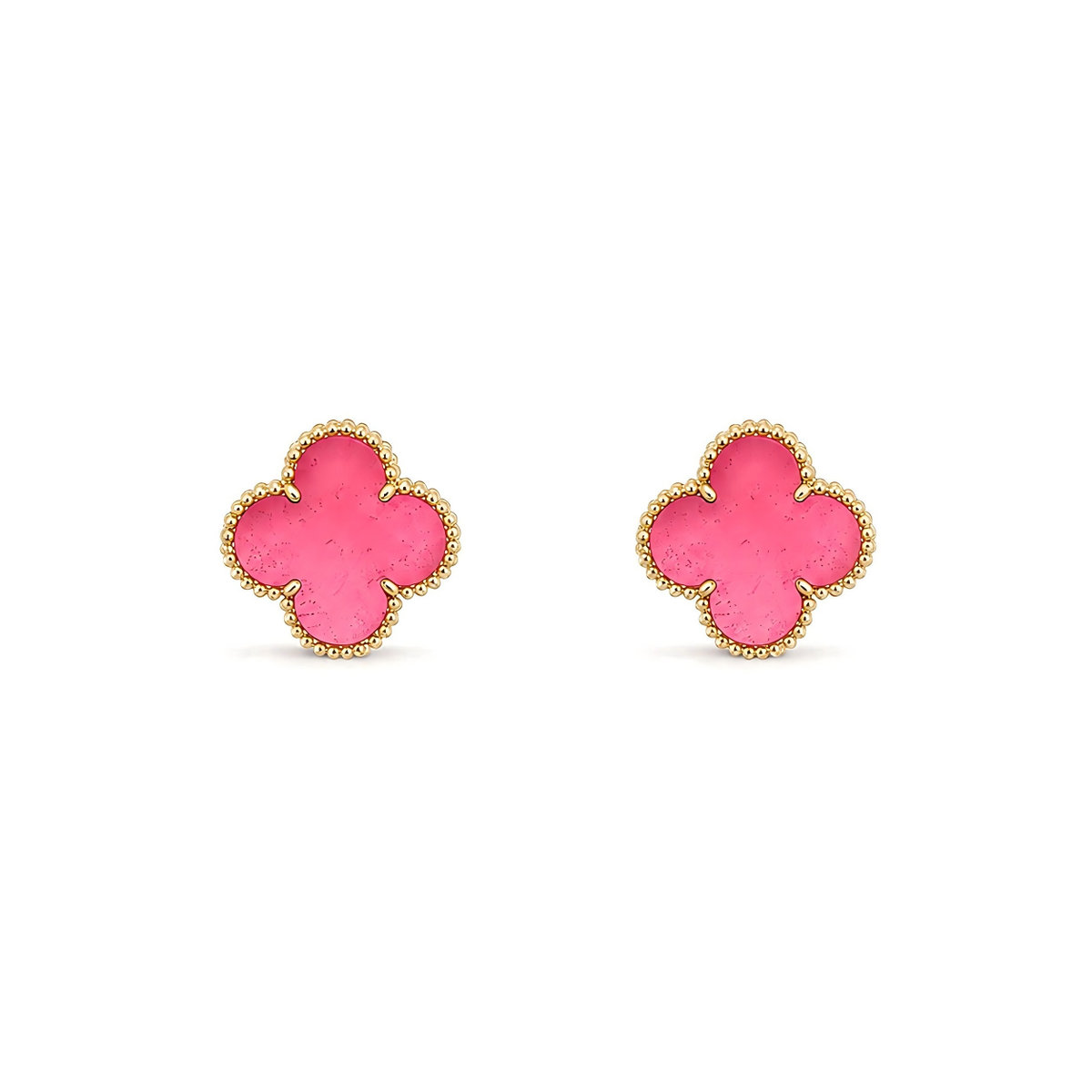 [Azure Tears Jewelry]NEW CLOVER 15MM PINK ENAMEL STUD EARRINGS