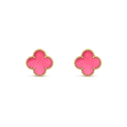 [Azure Tears Jewelry]NEW CLOVER 15MM PINK ENAMEL STUD EARRINGS